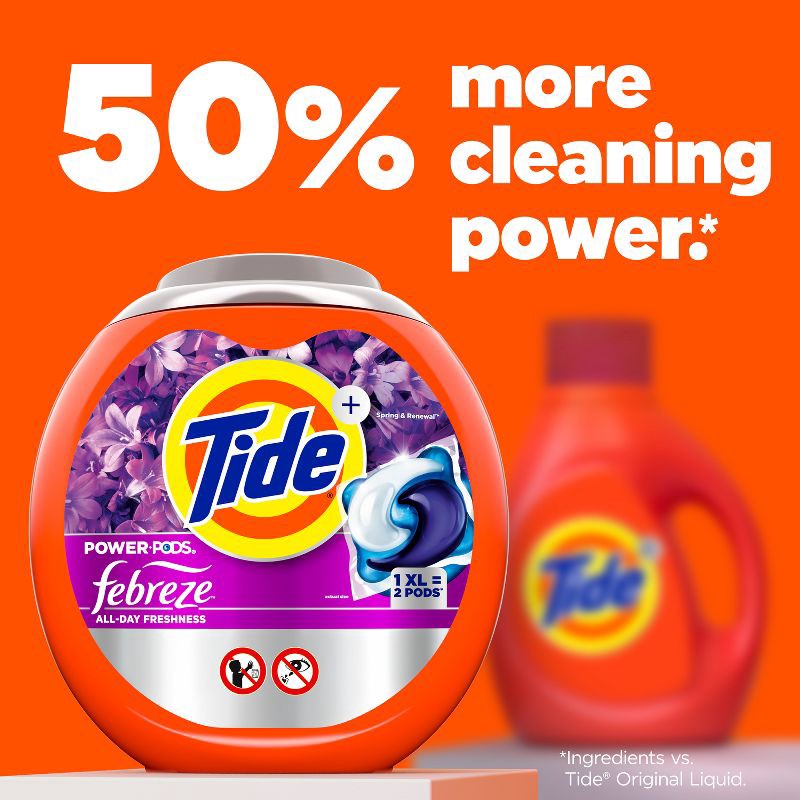 slide 7 of 10, Tide Spring & Renewal Febreze Odor Eliminator HE Deep Cleaning Concentrated Laundry Detergent Power Pods 63 Pacs - 88oz, 88 oz