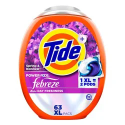 Tide Spring & Renewal Febreze Odor Eliminator HE Deep Cleaning Concentrated Laundry Detergent Power Pods 63 Pacs - 88oz
