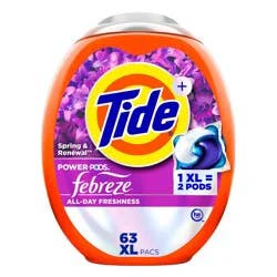 Tide Spring & Renewal Febreze Odor Eliminator HE Deep Cleaning Concentrated Laundry Detergent Power Pods 63 Pacs - 88oz