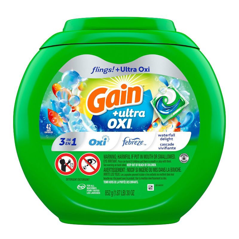 slide 3 of 9, Gain Flings Oxi Waterfall Laundry Detergent - 30oz/42ct, 30 oz, 42 ct