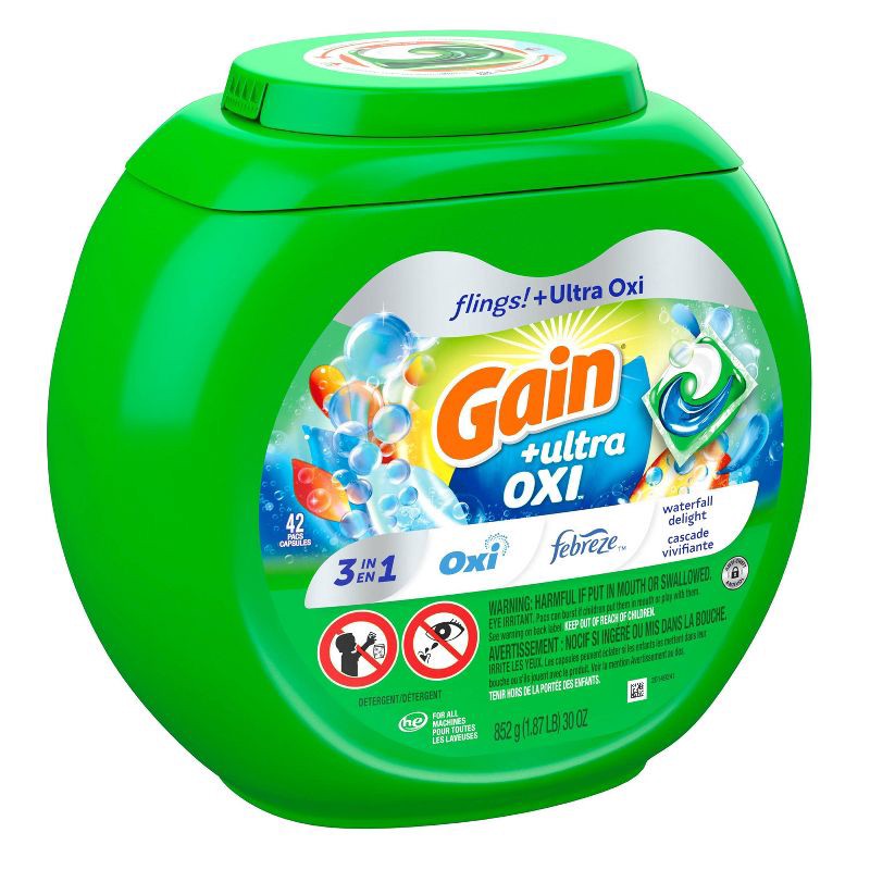 slide 5 of 9, Gain Flings Oxi Waterfall Laundry Detergent - 30oz/42ct, 30 oz, 42 ct