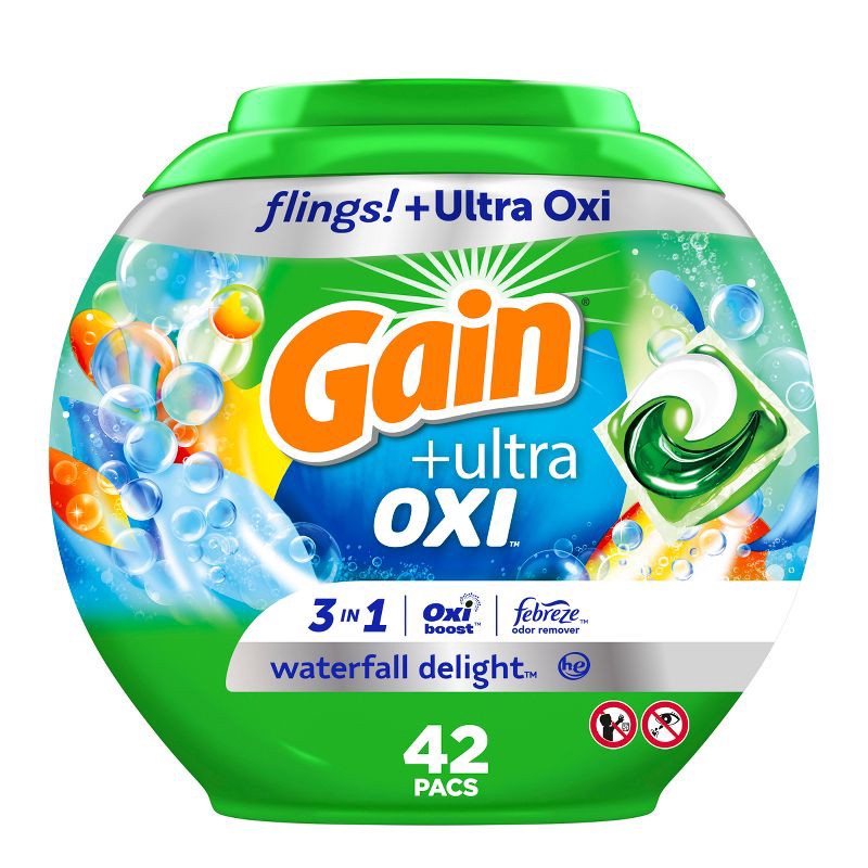 slide 1 of 9, Gain Flings Oxi Waterfall Laundry Detergent - 30oz/42ct, 30 oz, 42 ct