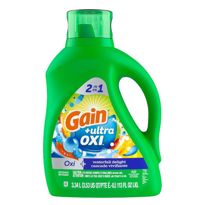 slide 12 of 13, Gain + Ultra Oxi Waterfall Delight HE Deep Cleaning Concentrated Liquid Laundry Detergent 78 Loads - 113 fl oz, 113 fl oz