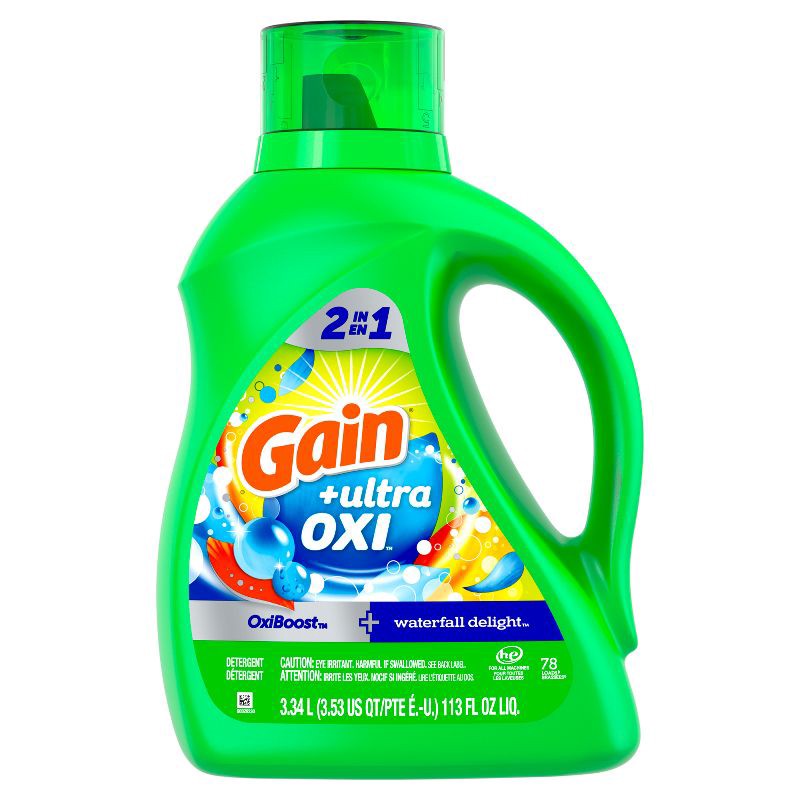 slide 1 of 13, Gain + Ultra Oxi Waterfall Delight HE Deep Cleaning Concentrated Liquid Laundry Detergent 78 Loads - 113 fl oz, 113 fl oz