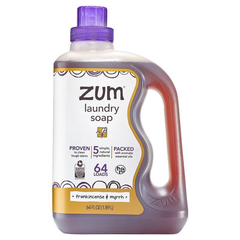 slide 1 of 4, Zum Laundry Soap - Frankincense & Myrrh - 64 fl oz: Liquid, Concentrated, Paraben-Free, Plastic Jug, 64 fl oz