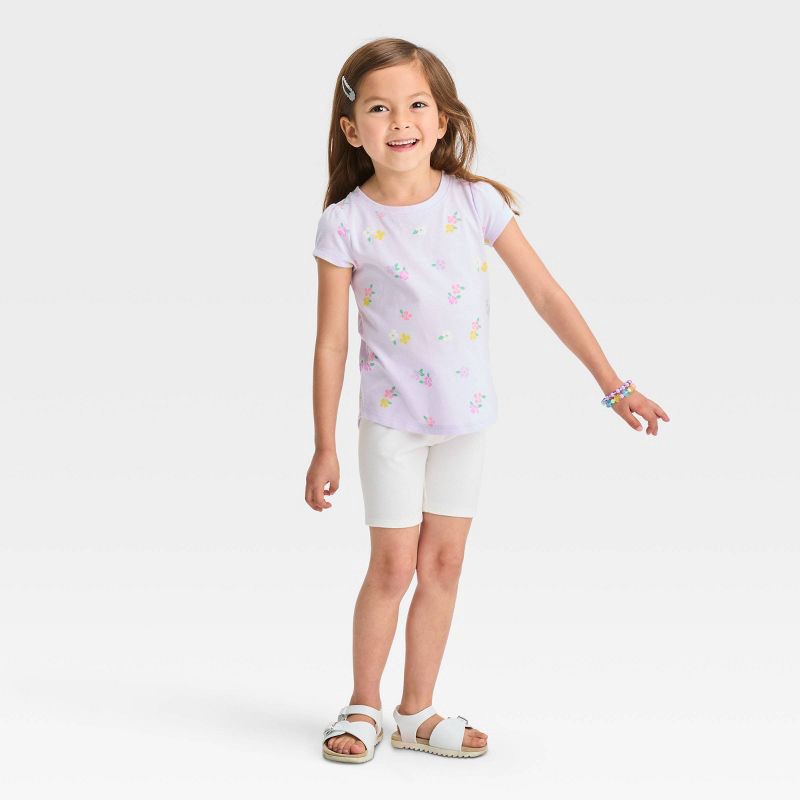 slide 3 of 3, Toddler Girls' Bike Shorts - Cat & Jack™ Chalk White 5T: Midweight Cotton Spandex, Elastic Waist, Jersey Fabric, 1 ct