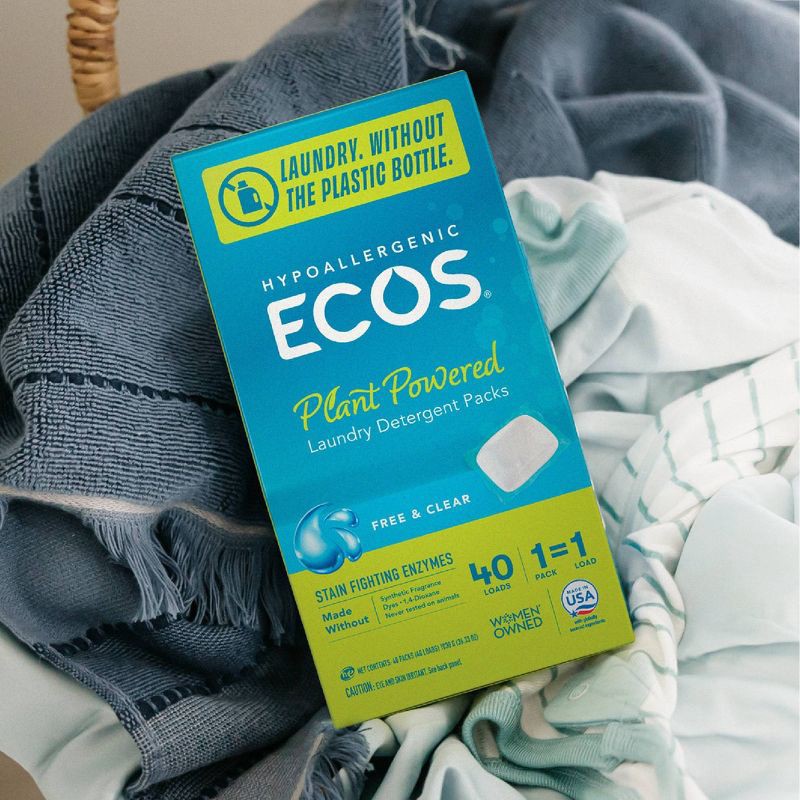 slide 3 of 3, ECOS Plastic-Free Laundry Detergent Packs - Free & Clear - 17.98oz/40pk, 17.98 oz, 40 ct