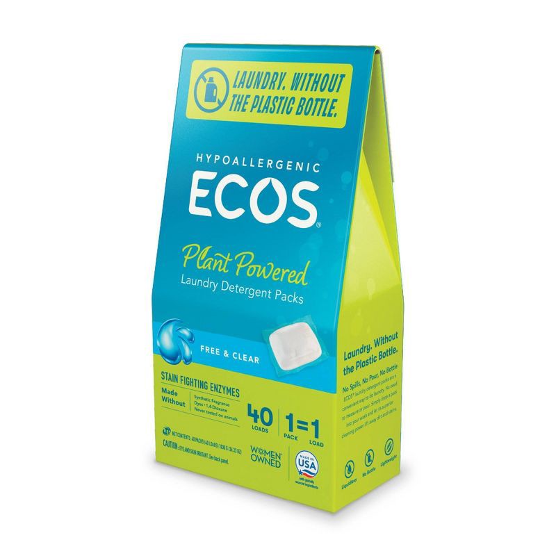slide 1 of 3, ECOS Plastic-Free Laundry Detergent Packs - Free & Clear - 17.98oz/40pk, 17.98 oz, 40 ct