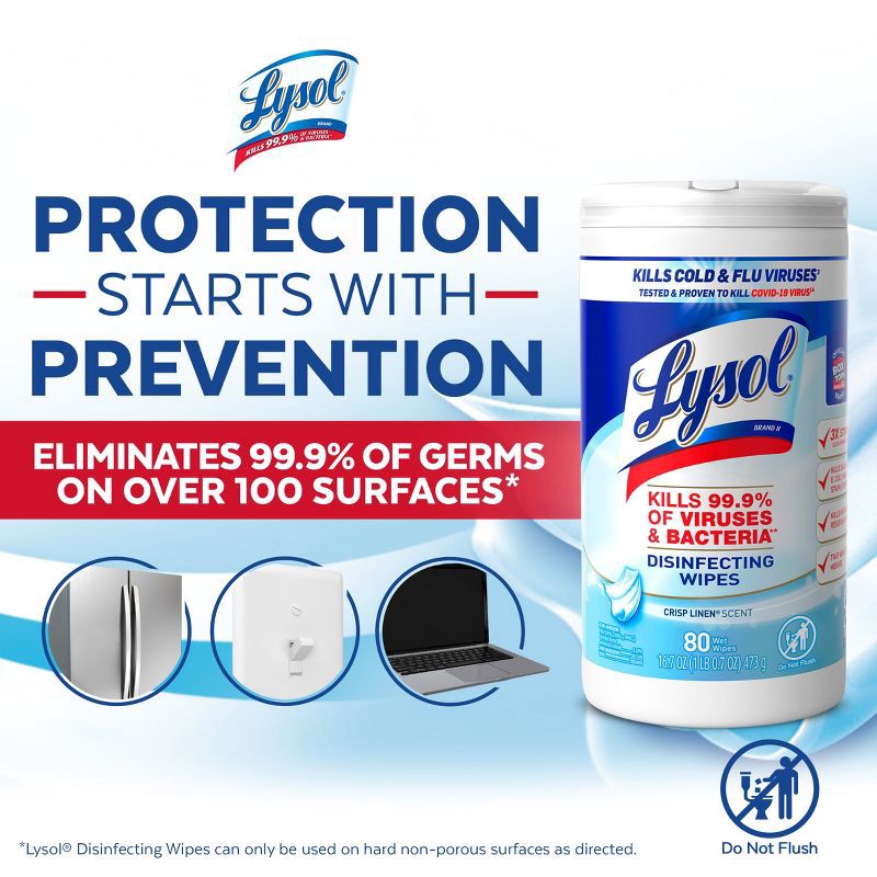 slide 9 of 9, Lysol Crisp Linen Disinfecting Wipes - 80ct, 80 ct