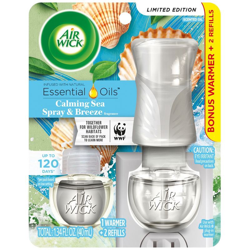 slide 1 of 7, Air Wick Scented Oil Air Freshener - Calming Sea Spray & Breeze - 1.34 fl oz/3pk, 3 ct