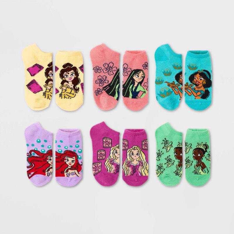 slide 1 of 3, Girls' Disney Princess 6pk Socks - S/M, 6 ct