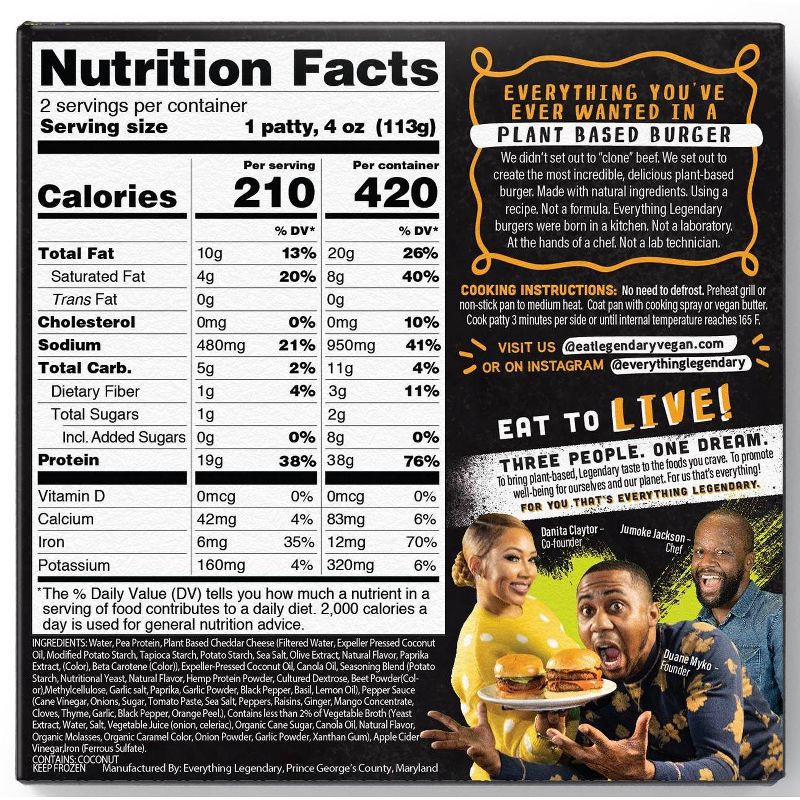 slide 2 of 4, Everything Legendary Plant-Based Cheeseburger Patties with Vegan Cheese - 8oz, 8 oz