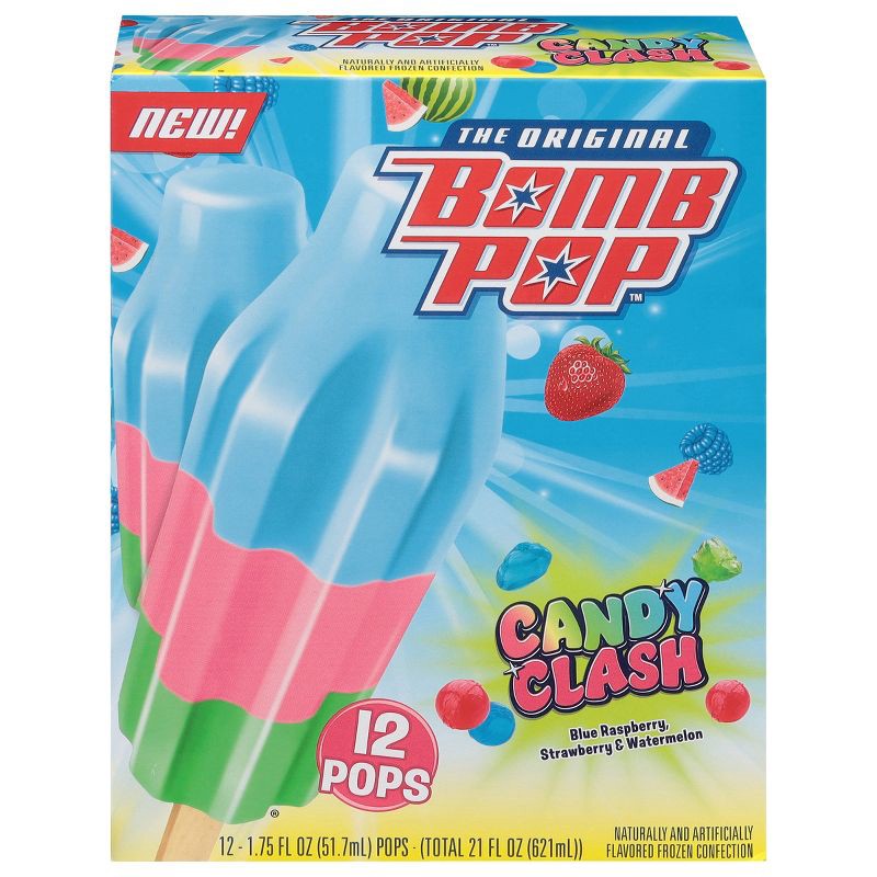 slide 1 of 5, Bomb Pop Candy Clash Frozen Ice Pops - 21floz/12pk, 12 ct