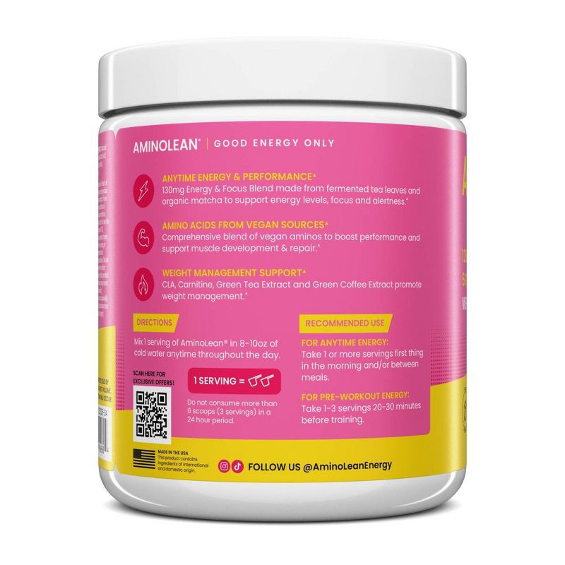 slide 2 of 6, RSP Nutrition AminoLean Pre Workout Powder - Pink Lemonade - 205g, 205 gram