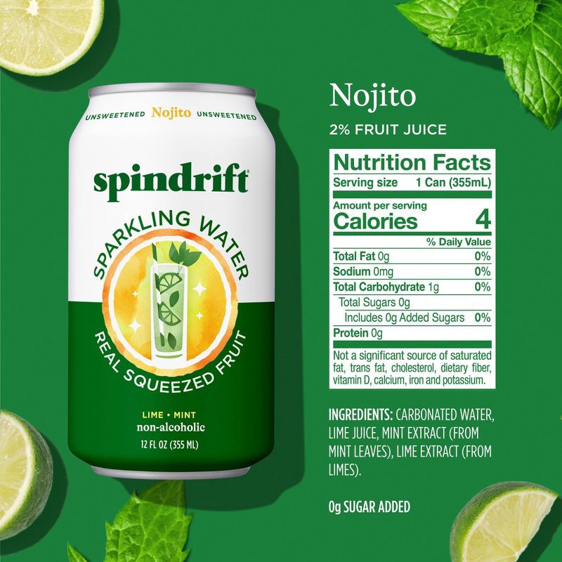 slide 2 of 6, Spindrift Nojito Sparkling Water - 8pk/12 fl oz Cans, 8 ct; 12 fl oz