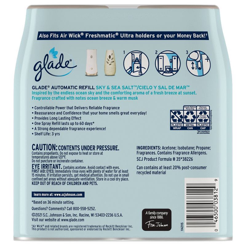slide 3 of 14, Glade Automatic Air Freshener Room Spray Scent Refills - Sky & Sea Salt - 6.2 oz/2ct, 2 ct; 6.2 oz