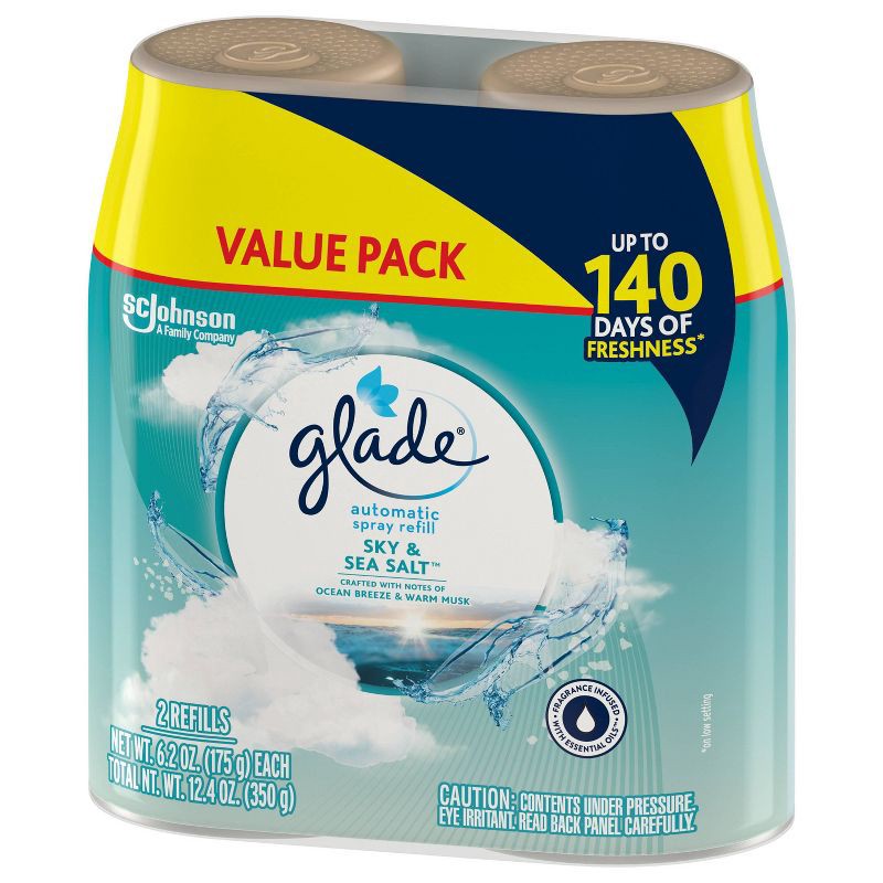 slide 13 of 14, Glade Automatic Air Freshener Room Spray Scent Refills - Sky & Sea Salt - 6.2 oz/2ct, 2 ct; 6.2 oz