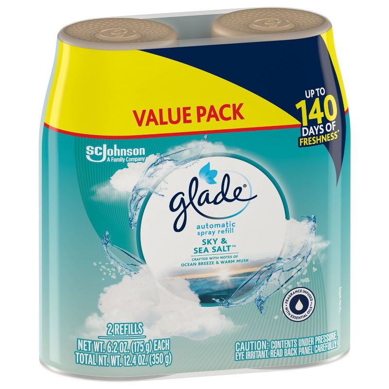 slide 14 of 14, Glade Automatic Air Freshener Room Spray Scent Refills - Sky & Sea Salt - 6.2 oz/2ct, 2 ct; 6.2 oz