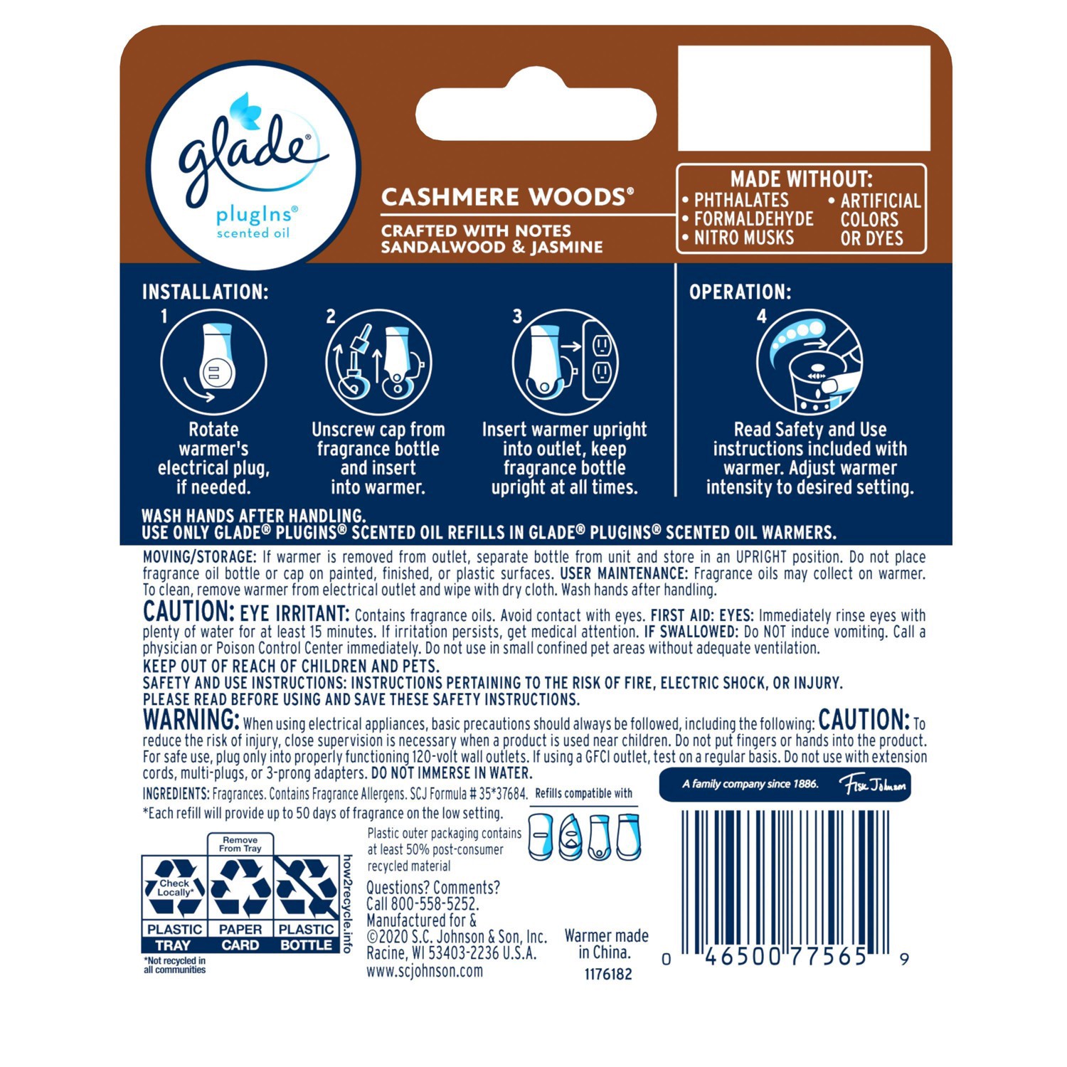 Glade Piso Cashmere Woods Refills + Warmer Air Freshener 1.34 fl oz 1