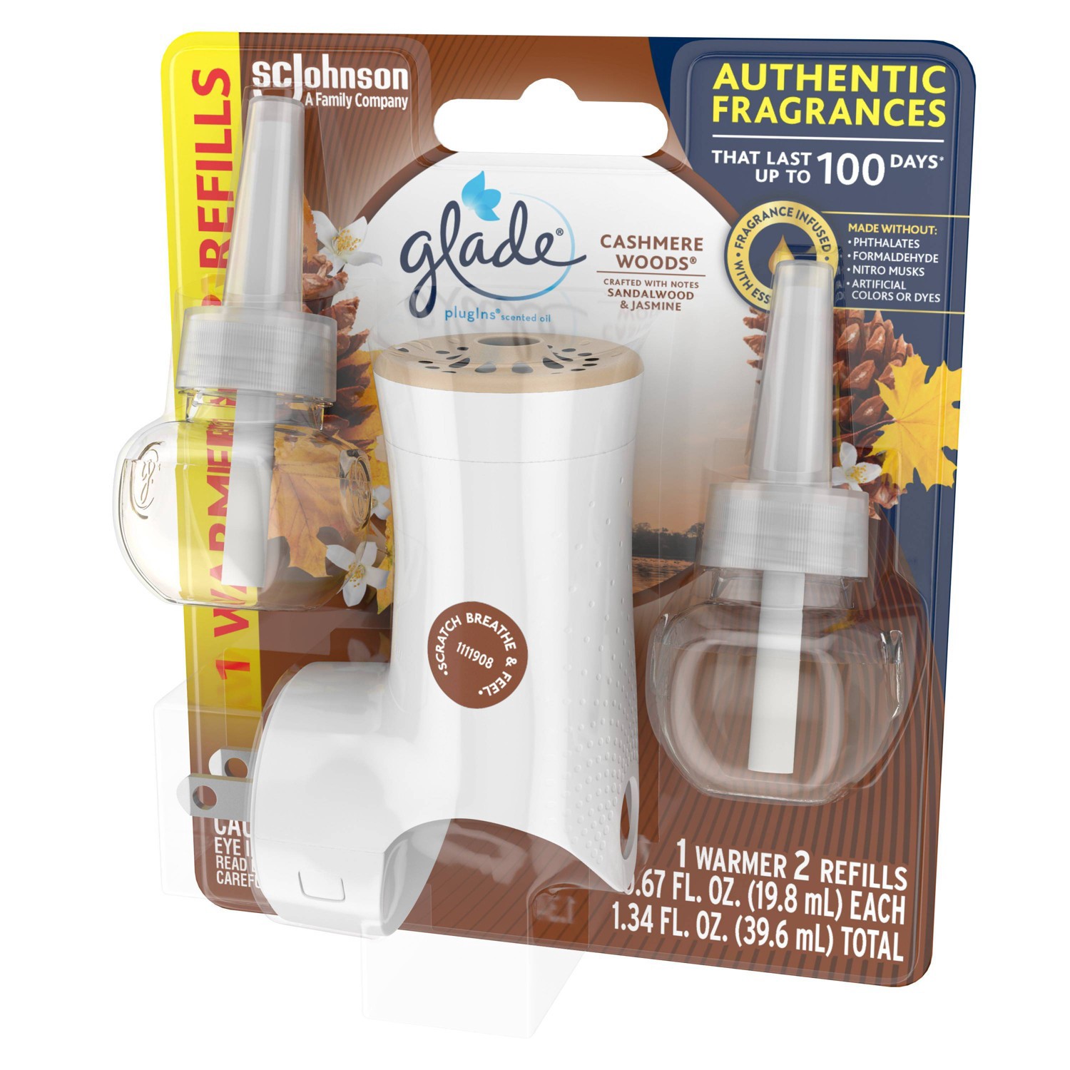 Glade Piso Cashmere Woods Refills + Warmer Air Freshener 1.34 fl oz 1