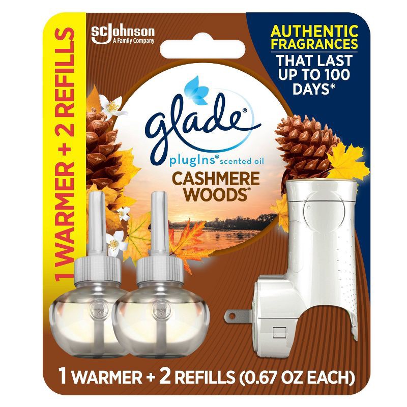 slide 1 of 7, Glade Piso Cashmere Woods Refills + Warmer Air Freshener - 1.34 fl oz, 1.34 fl oz