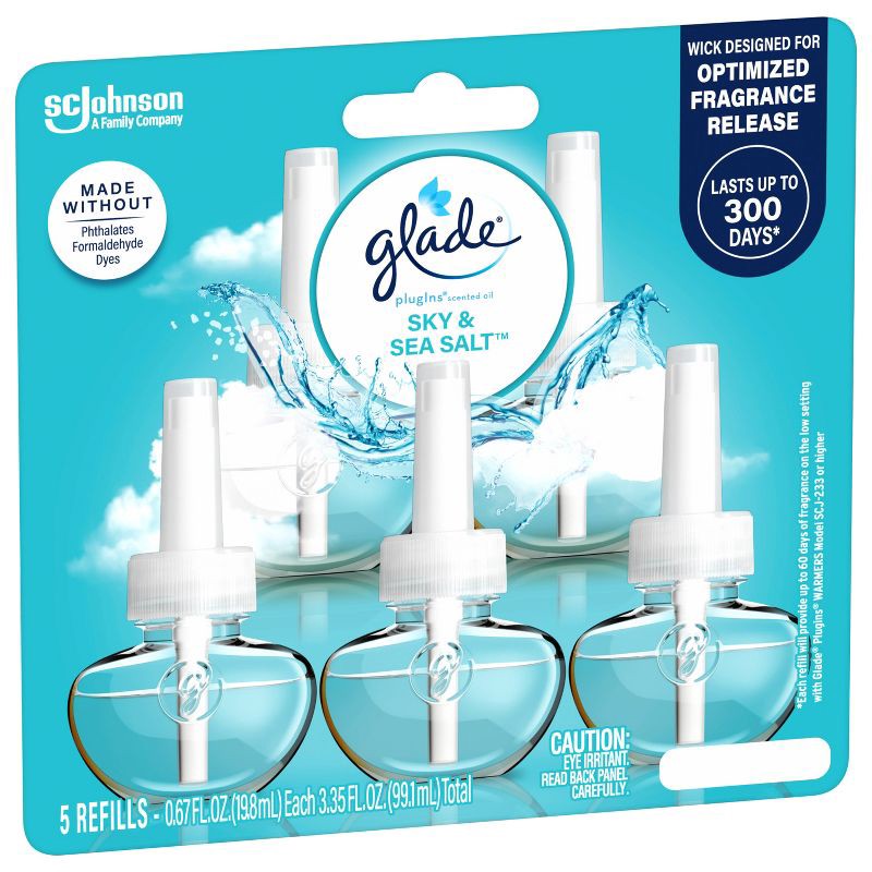 slide 15 of 15, Glade Air Freshener Plug Ins Scented Oil Diffuser Refills - Sky & Sea Salt - 3.35 fl oz/5pk, 5 ct; 3.35 fl oz