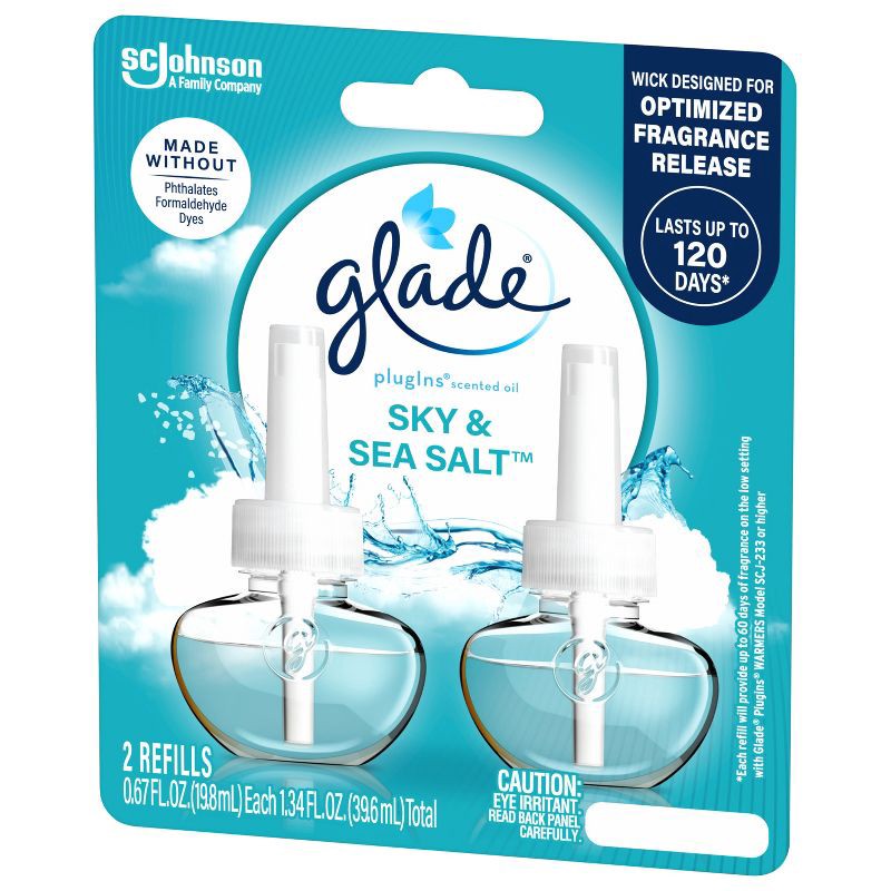 slide 15 of 16, Glade Air Freshener Plug Ins Scented Oil Diffuser Refills - Sky & Sea Salt - 1.34 fl oz/2pk, 2 ct; 1.34 fl oz