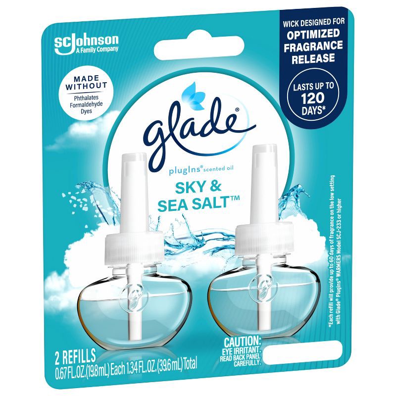 slide 16 of 16, Glade Air Freshener Plug Ins Scented Oil Diffuser Refills - Sky & Sea Salt - 1.34 fl oz/2pk, 2 ct; 1.34 fl oz