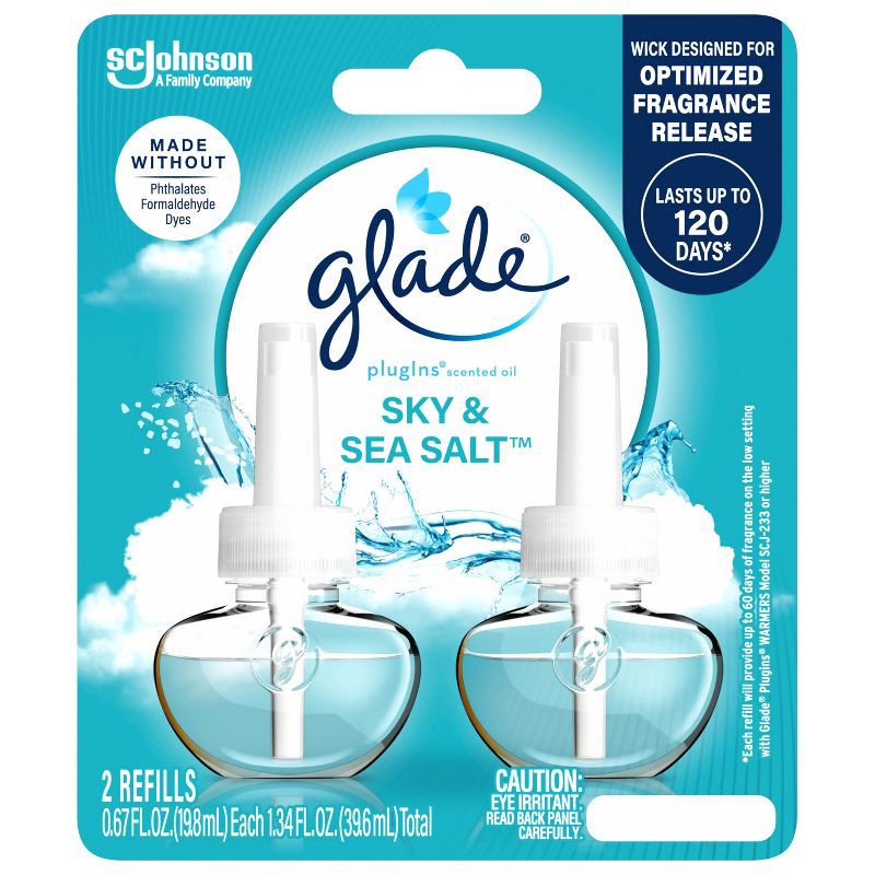 slide 4 of 16, Glade Air Freshener Plug Ins Scented Oil Diffuser Refills - Sky & Sea Salt - 1.34 fl oz/2pk, 2 ct; 1.34 fl oz