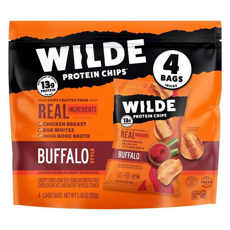 slide 1 of 8, WILDE 13g Protein Chips - Buffalo - 4ct, 13 gram, 4 ct