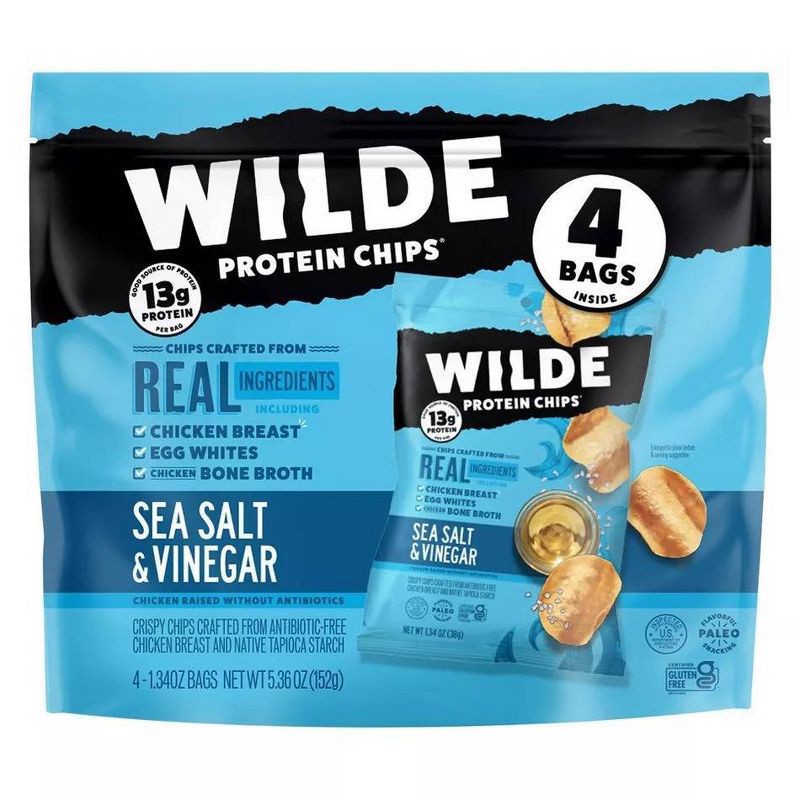 slide 1 of 7, WILDE 13g Protein Chips - Sea Salt & Vinegar - 4ct, 13 gram, 4 ct