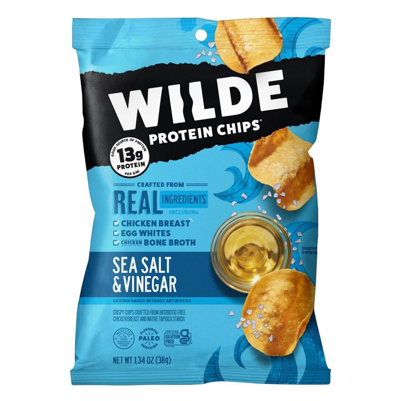 slide 3 of 7, WILDE 13g Protein Chips - Sea Salt & Vinegar - 4ct, 13 gram, 4 ct