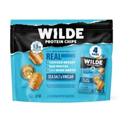 WILDE 13g Protein Chips - Sea Salt & Vinegar - 4ct: 5.36 Oz Net Weight, Ready to Eat