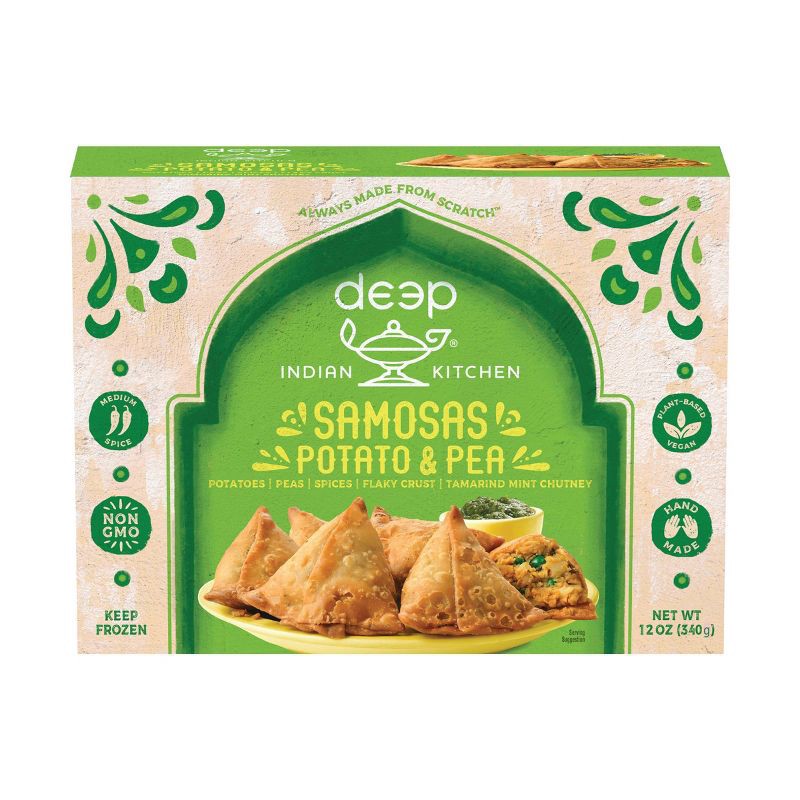 slide 1 of 5, Deep Indian Kitchen Frozen Vegan Potato & Pea Samosas with Chutney - 12oz, 12 oz