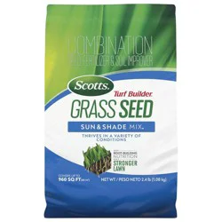 Scotts Turf Builder 2.4lbs Grass Seed Sun and Shade Mix: Lawn Overseeding, Soil Improvement, Quick Germination