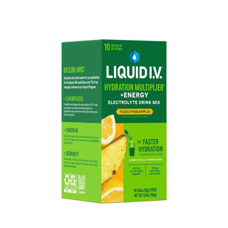 slide 4 of 11, Liquid I.V. Energy Multiplier Vegan Powdered Dietary Supplement - Yuzu Pineapple - 5.64oz/10ct, 5.64 oz, 10 ct