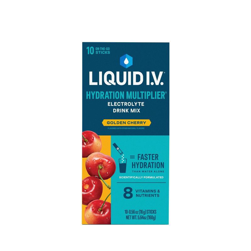 slide 2 of 10, Liquid I.V. Hydration Multiplier Vegan Powder Electrolyte Supplements - Golden Cherry - 0.56oz/10ct, 0.56 oz, 10 ct