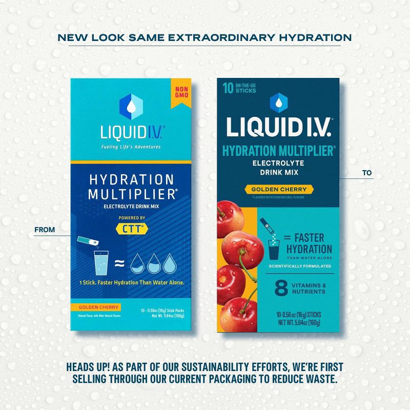 slide 3 of 10, Liquid I.V. Hydration Multiplier Vegan Powder Electrolyte Supplements - Golden Cherry - 0.56oz/10ct, 0.56 oz, 10 ct