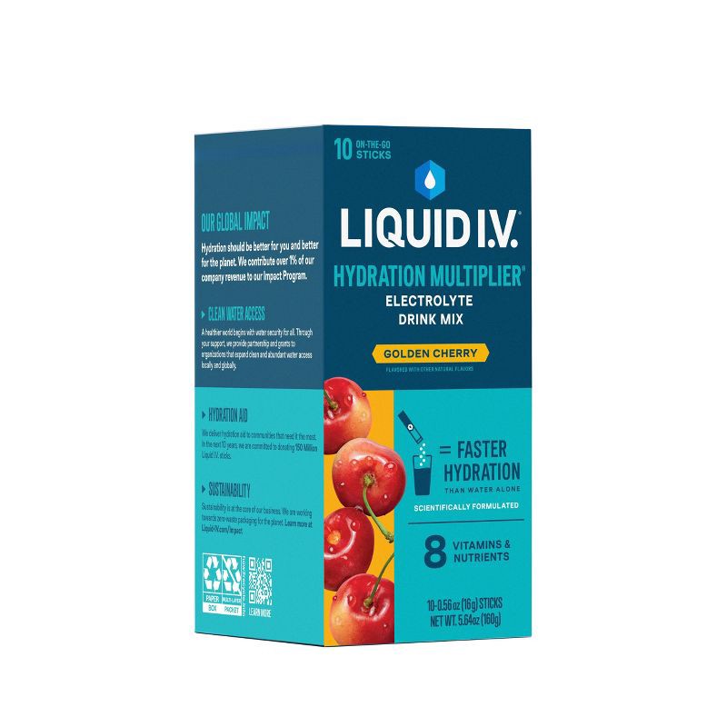 slide 4 of 10, Liquid I.V. Hydration Multiplier Vegan Powder Electrolyte Supplements - Golden Cherry - 0.56oz/10ct, 0.56 oz, 10 ct