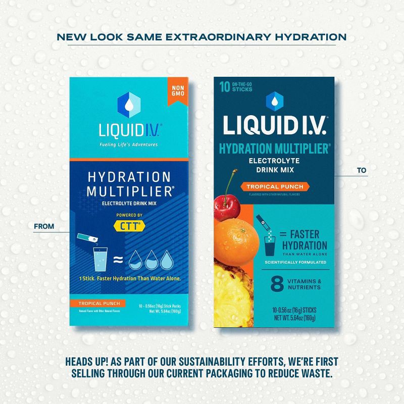 slide 3 of 10, Liquid I.V. Hydration Multiplier Vegan Powder Electrolyte Supplements - Tropical Punch - 0.56oz/10ct, 0.56 oz, 10 ct