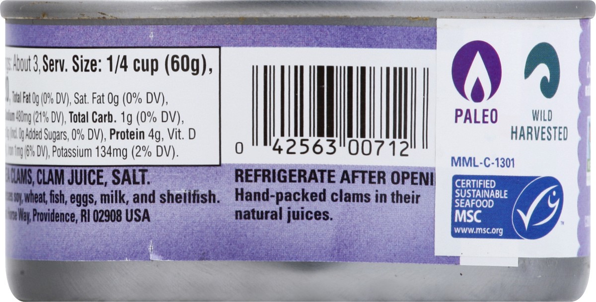 slide 6 of 9, Natural Sea Hand-Packed Chopped Wild Clams with Salt 6.5 oz, 6.5 oz