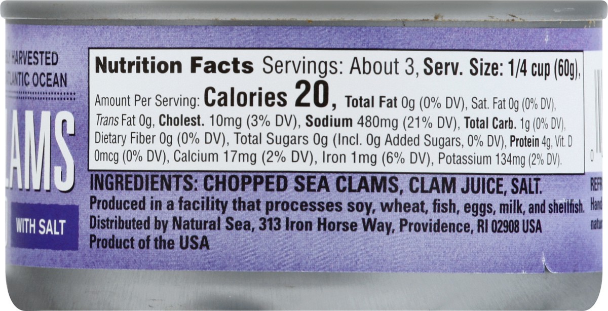 slide 8 of 9, Natural Sea Hand-Packed Chopped Wild Clams with Salt 6.5 oz, 6.5 oz