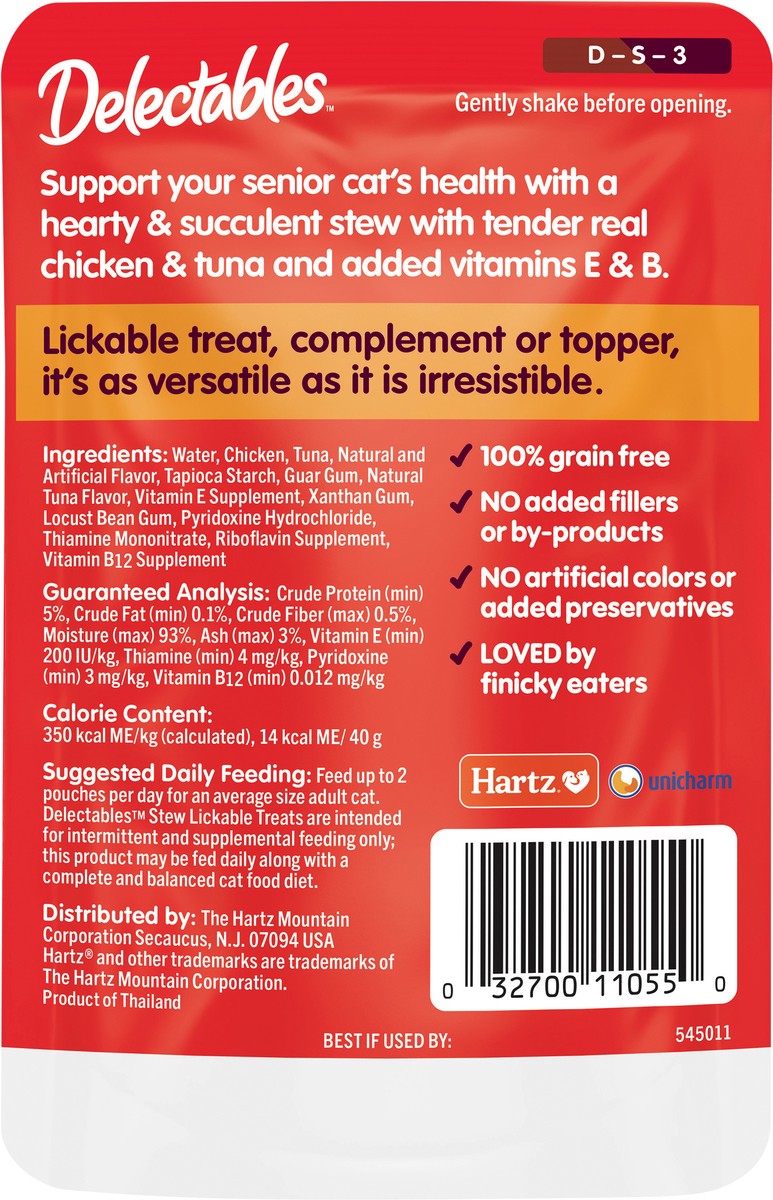 slide 3 of 3, Delectables Stew Senior Chicken & Tuna Cat Treats, 1.4 oz