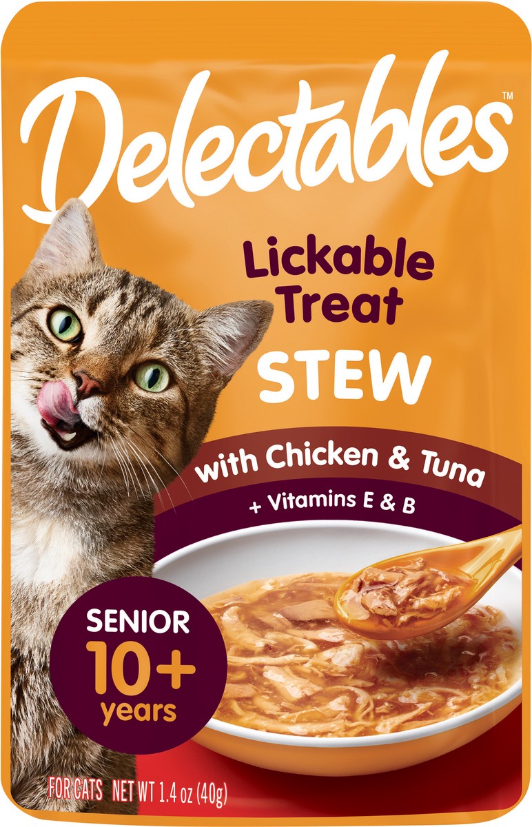 slide 2 of 3, Delectables Stew Senior Chicken & Tuna Cat Treats, 1.4 oz