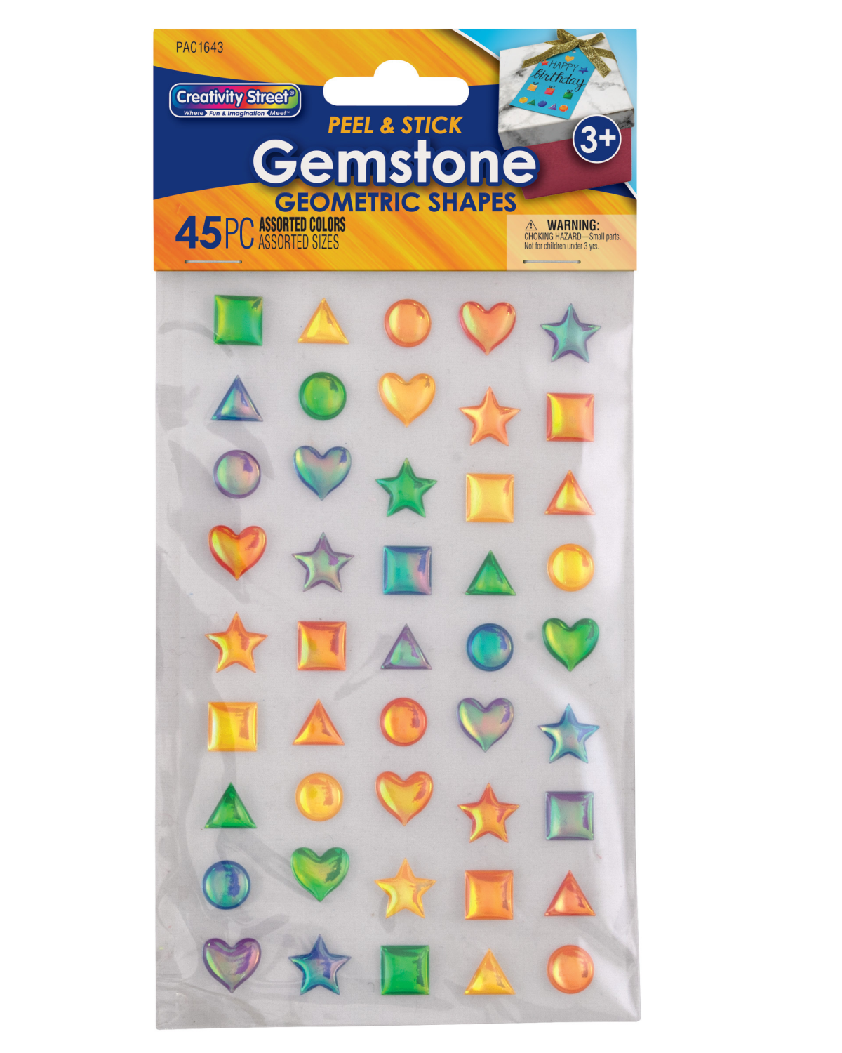 slide 1 of 1, Creativity Street Peel and Stick Gemstone Stickers, Geometric Shapes, Assorted Sizes, 45 ct