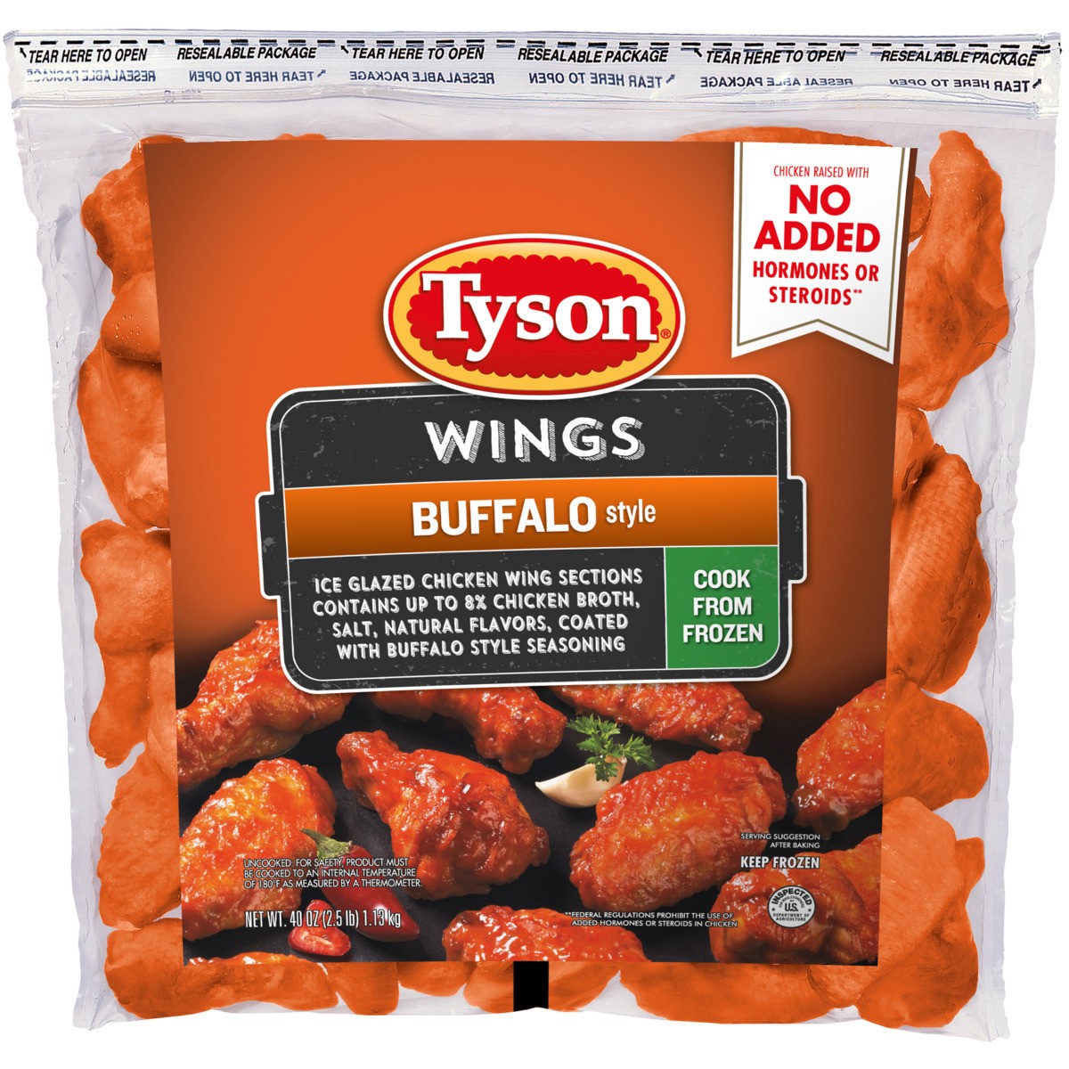 slide 1 of 3, Tyson Buffalo Frozen Chicken Wings, 40 oz Bag, 1.13 kg