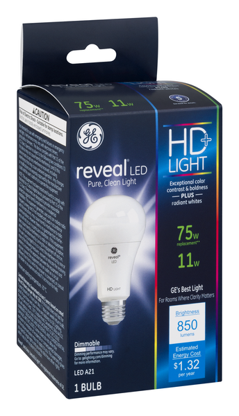 slide 1 of 1, GE Reveal 11 Watt LED Light Bulb, 1 ct