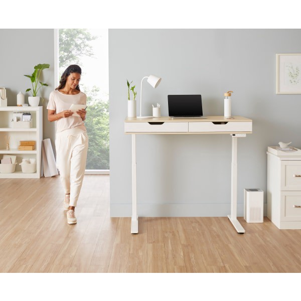 slide 6 of 10, Realspace Smart Electric 48"W Height-Adjustable Desk, White/Natural, 1 ct