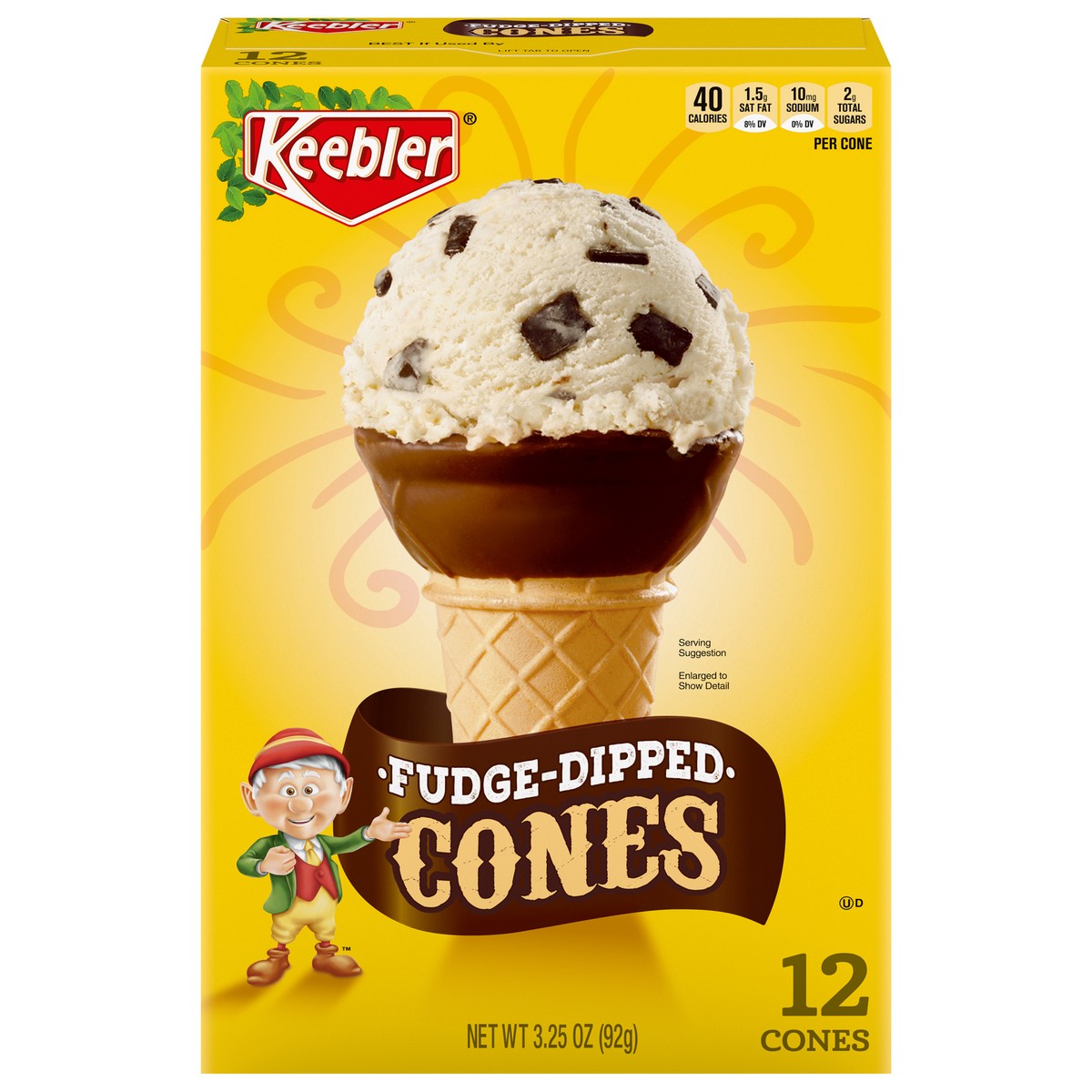 slide 1 of 1, Keebler - Cones (KCO) FUDGE DIPPED CONE PB CTN 07243 - EVDAY 6 CT 2022-18-2, 12 ct