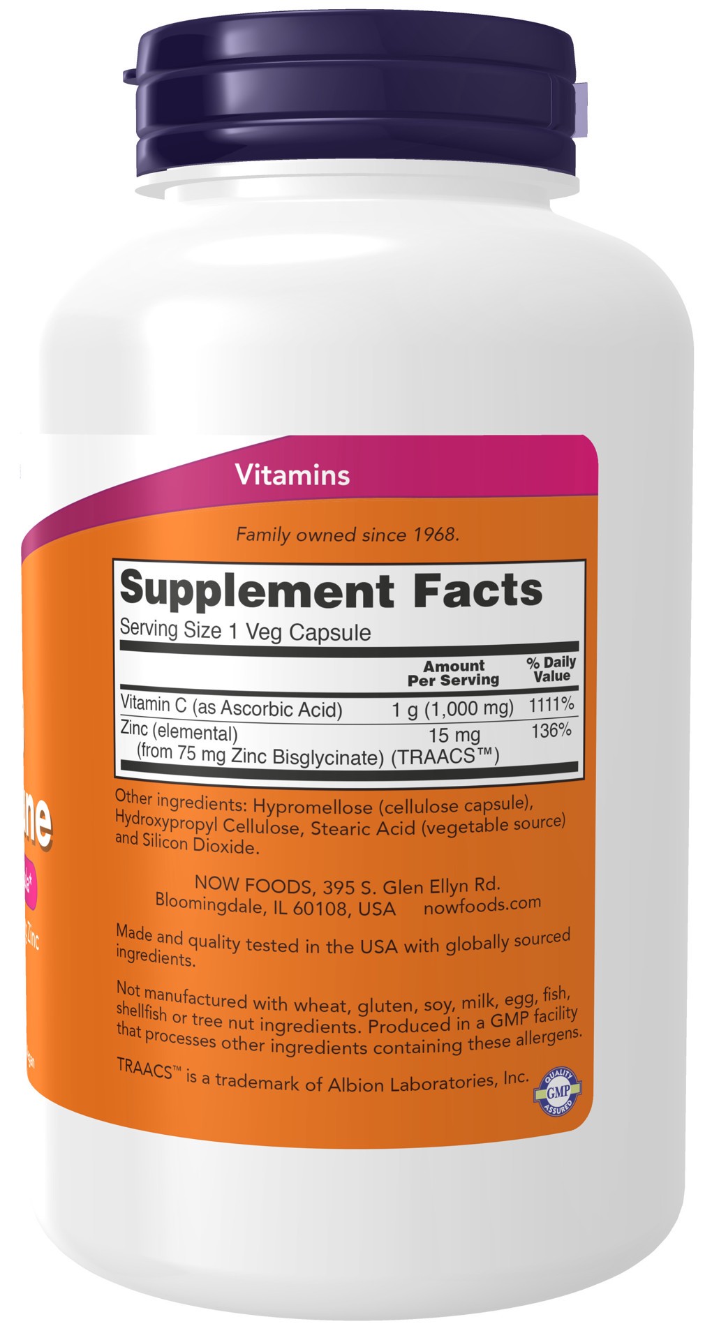 slide 3 of 4, NOW C-1000 Zinc Immune - 180 Veg Capsules, 1 ct